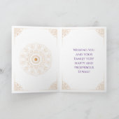 パープルとバラ金ゴールドオーナメントハッピーディワリ カード (内部)