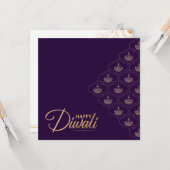 パープルとバラ金ゴールドオーナメントハッピーディワリ   カード (正面/裏面インサイチュ)