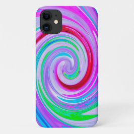 パープルとピンクのうねるレッドの抽象画 iPhone 11 ケース