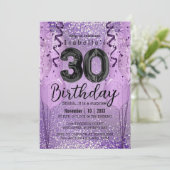 パープルとピンクのグリッターが輝く 30歳の誕生日パーティーへの招待状 招待状 (スタンド正面)