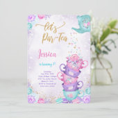 パープルとピンクのティーパーティー誕生日招待状 招待状 (スタンド正面)