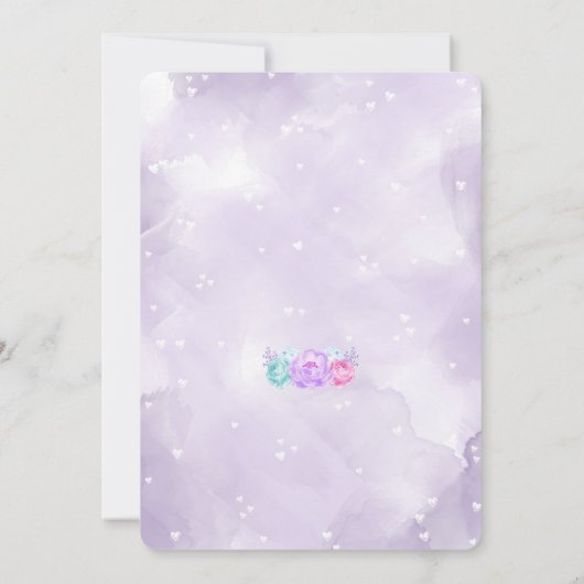 パープルとピンクのティーパーティー誕生日招待状 招待状 (裏面)