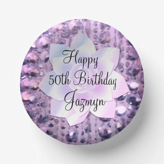 パープルとピンクのビーエレガントズ誕生日 ペーパーボウル (正面)