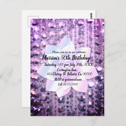 パープルとピンクのビーエレガントズ誕生日 ポストカード (正面/裏面)