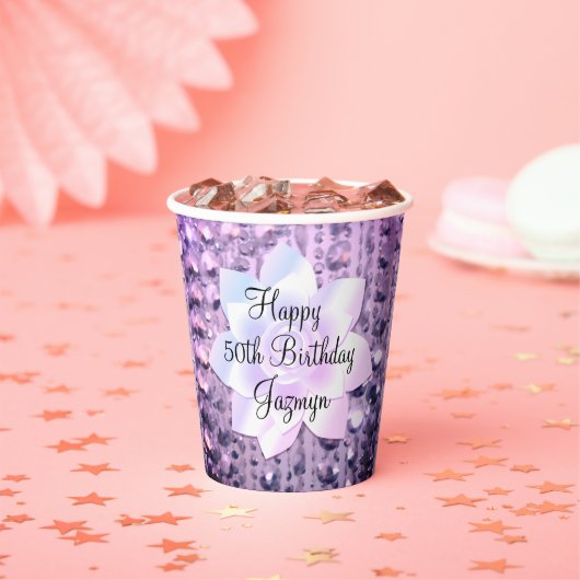 パープルとピンクのビーエレガントズ誕生日 紙コップ (インサイチュ)