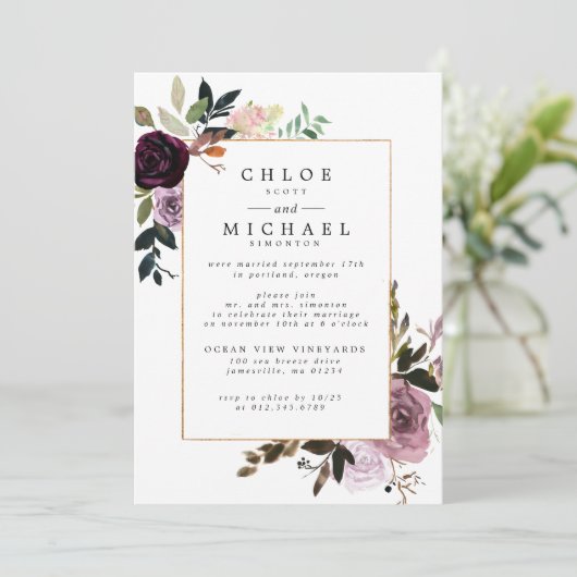 パープルとピンクのフローラ素朴エロペメント披露宴 招待状 (スタンド正面)