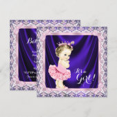 パープルとピンクのプリンセストゥトゥーバレリーナシャワー 招待状 (正面/裏面)