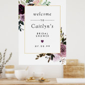 パープルとピンクの花のウェディングシャワーのお出迎え看板 ポスター (キッチン)