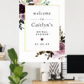 パープルとピンクの花のウェディングシャワーのお出迎え看板 ポスター (ホームオフィス)