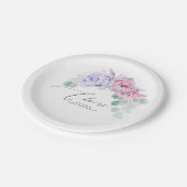 パープルとピンクの花のエレガントな植物の花輪 ペーパープレート (アングル)