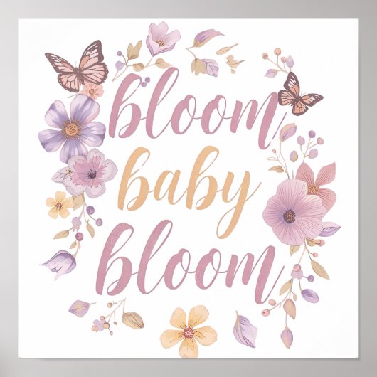 パープルとピンクの花のゴールドスクリプト ポスター (正面)