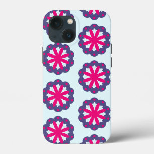パープルとピンクの花の形のイラスト iPhone 13 MINIケース