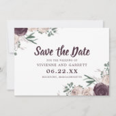 パープルとピンクの花の結婚式 Save the Date 招待状 (正面)