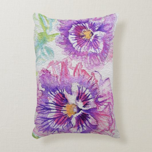 パープルとピンクパンジーのパンジー水彩クッション アクセントクッション (正面(垂直))