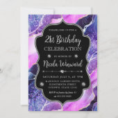 パープルとピンクマーメイドの瑪瑙フレーム誕生日 招待状 (正面)