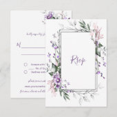 パープルとブッシュ 水彩 フラワーフレーム | 出欠カード (正面/裏面)