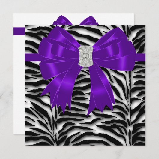 パープルとブラックのゼブラ　あらゆる行事のパーティー 招待状 (正面/裏面)