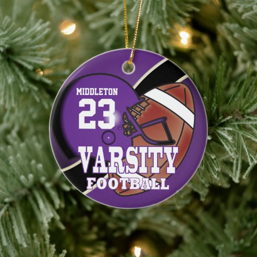 パープルとブラックのバーシティサッカー セラミックオーナメント (ツリー)