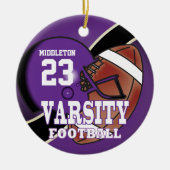 パープルとブラックのバーシティサッカー セラミックオーナメント (正面)