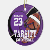 パープルとブラックのバーシティサッカー セラミックオーナメント (左)