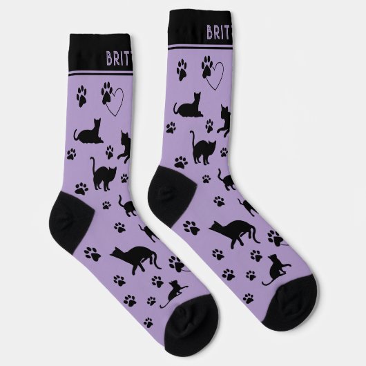 パープルとブラックのパーソナライズされた猫好きソックス ソックス (右)