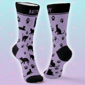 パープルとブラックのパーソナライズされた猫好きソックス ソックス
