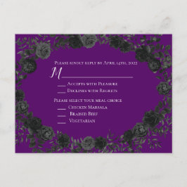 パープルとブラックのローズ ゴシックウェディング返信カード ポストカード