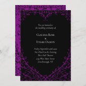 パープルとブラックハート ゴシックウェディング招待状 招待状 (正面/裏面)