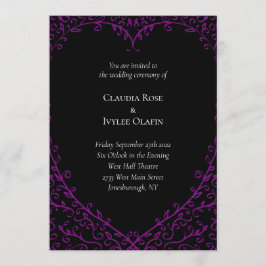 パープルとブラックハート ゴシックウェディング招待状 招待状