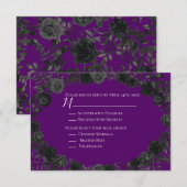 パープルとブラックローズ ゴシックウェディング返信カード 招待状 (正面/裏面)