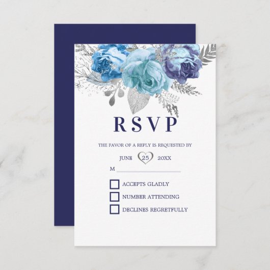 パープルとブルーのバラ 出欠カード (正面/裏面)