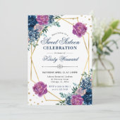 パープルとブルーの夏の花のフレームがスイート16 招待状 (スタンド正面)