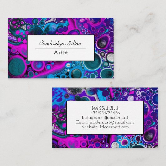 パープルとブルーの大理石抽象芸術流体アート 名刺 (正面/裏面)
