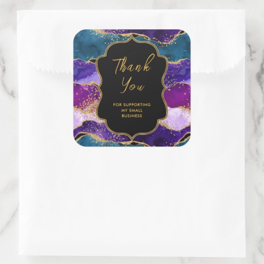 パープルとブルーの孔雀のアガテのビジネスありがとう スクエアシール (バッグ)