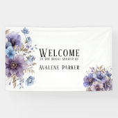 パープルとブルーの水彩花のブライズシャワー 横断幕 (横)