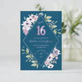 パープルとブルーの花 ダイヤモンド スイート16 誕生日 招待状 (スタンド正面)