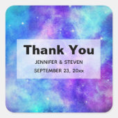パープルとブルーの銀河系宇宙結婚の感謝 スクエアシール (正面)