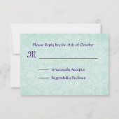 パープルとブルーダリア花びらRSVP 結婚's 出欠カード (裏面)