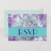 パープルとブルーダリア花びらRSVP 結婚's 出欠カード (正面/裏面)