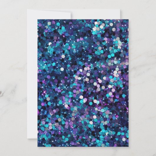 パープルとブルーマーメイドシークインフレーム誕生日 招待状 (裏面)