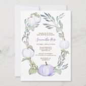 パープルとホワイトのかぼちゃのグリーン 赤ちゃん歓迎会 招待状 (正面)