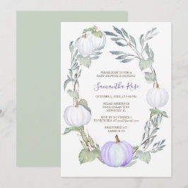 パープルとホワイトのかぼちゃのグリーン 赤ちゃん歓迎会 招待状