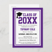 パープルとホワイトのクラス卒業年度 卒業式 インビテーションポストカード (正面/裏面)