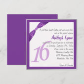 パープルとホワイトのスクエア スイート16 招待状 (正面/裏面)