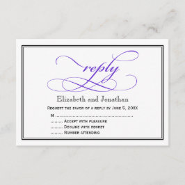 パープルとホワイトのスクリプト結婚式返信カード 出欠カード
