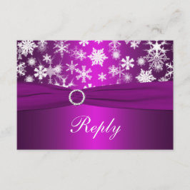 パープルとホワイトのスノーフレーク ウェディング返信カード 出欠カード