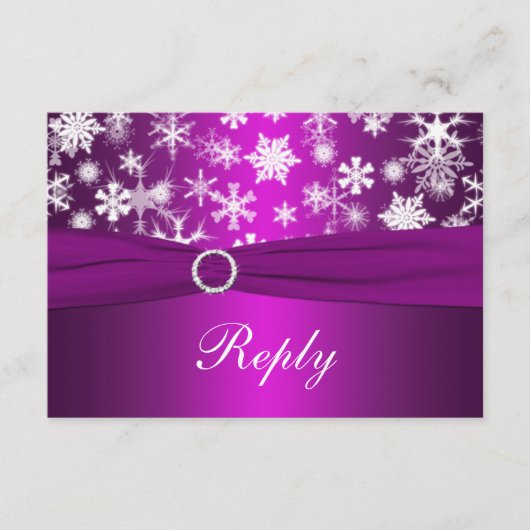 パープルとホワイトのスノーフレーク ウェディング返信カード 出欠カード (正面)