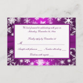 パープルとホワイトのスノーフレーク ウェディング返信カード 出欠カード (裏面)