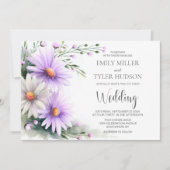 パープルとホワイトのデイジー ウェディング 招待状 (正面)