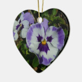 パープルとホワイトのパンジーカラフルフローラ セラミックオーナメント (左)